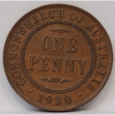 AUSTRALIA 1928 . ONE 1 PENNY . VARIETY . BROKEN 8